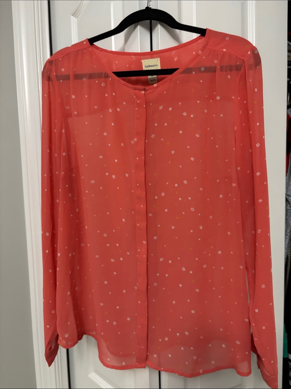 G.H. Bass & Co. Coral and Purple Long-Sleeve Sheer Blouse BOTH